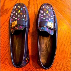 louis Vuitton black multicolored driving shoes
